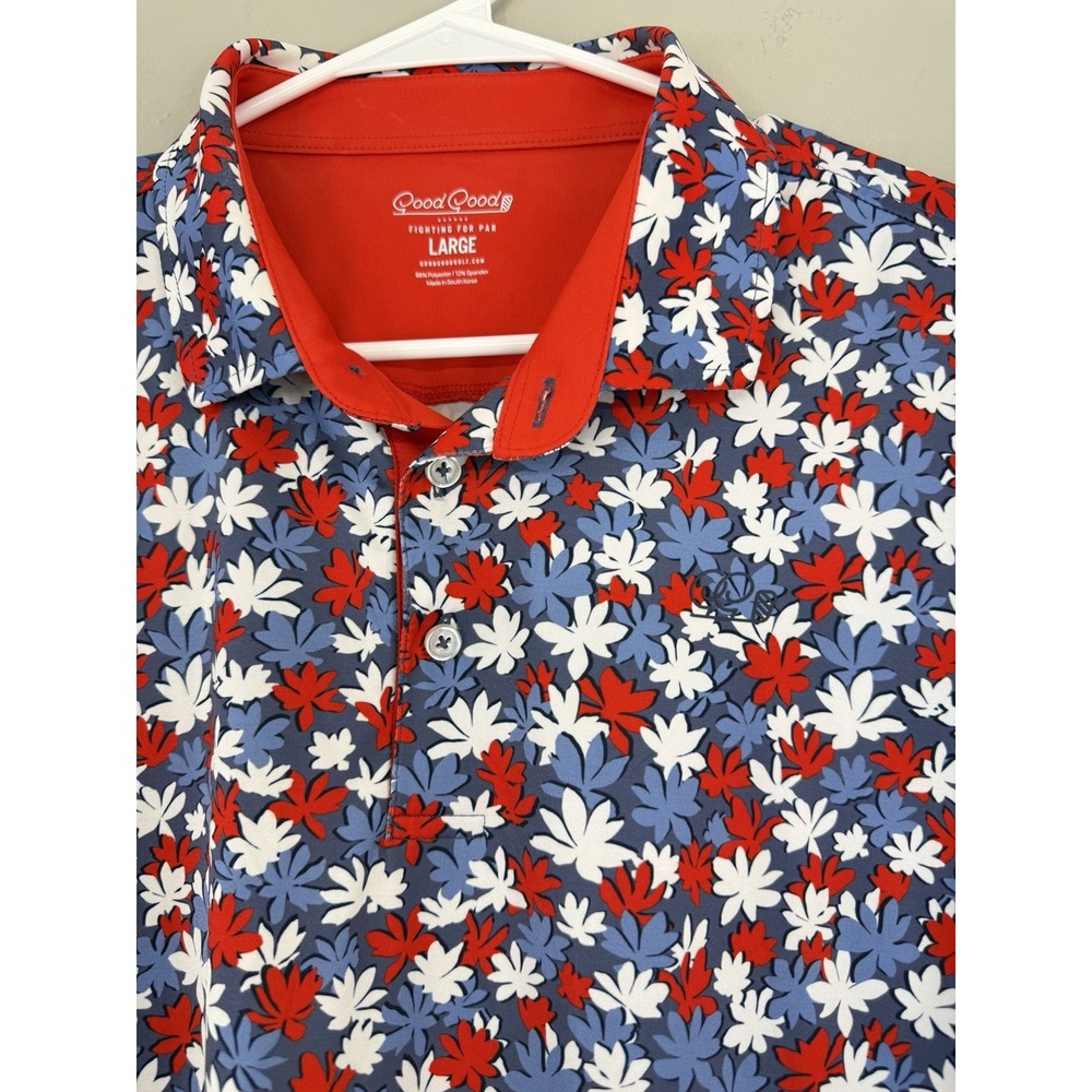 Good Good Golf Polo Shirt Men's Large Performance Floral Short Sleeve